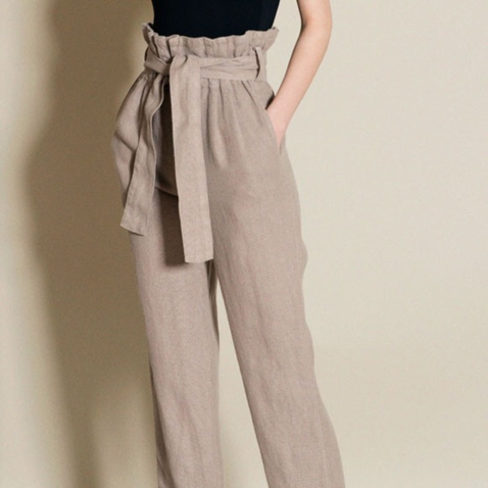 Black Crane Burlap Pants in Oatmeal - Picture 2 of 13